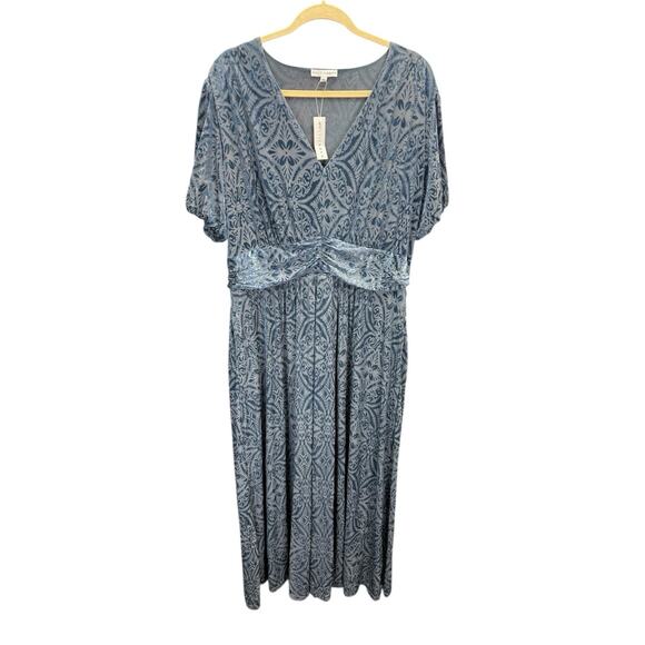 NWT Baltic Born Leslie Blue Velvet Maxi Dress 2XL Puff Sleeves Boho Formal - Picture 5 of 12